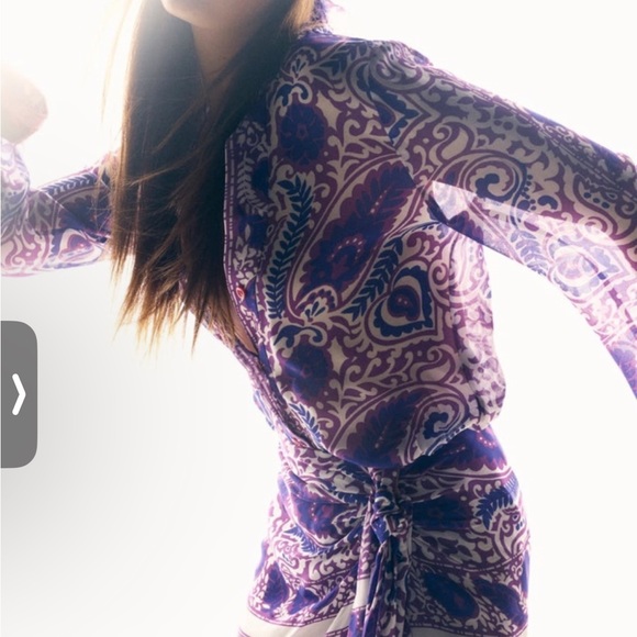 Zara purple paisley sheer embroidered blouse Sz S - Picture 5 of 5